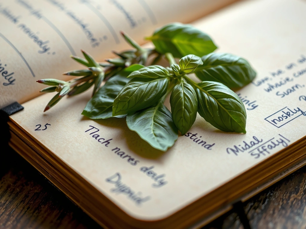 Frische Kräuter und Notizen